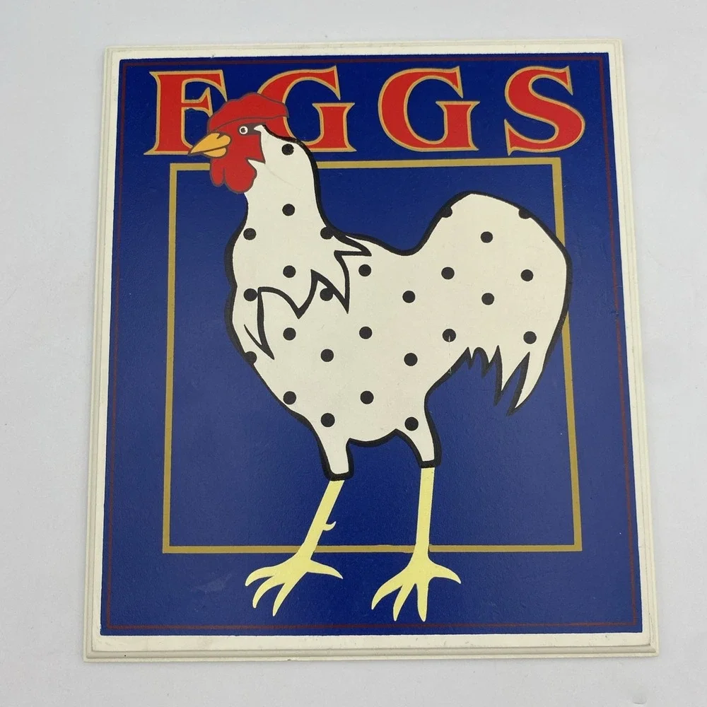 Vintage Pair of Wood Rooster Chicken Farm Eggs Wall Decor Signs‎ Colorful Rustic
